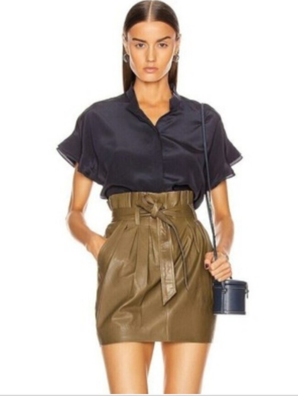 Frame Olive Green Leather Skirt